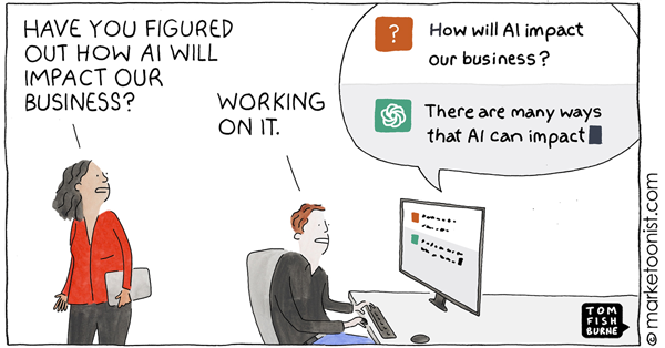 Marketoonist Tom Fishburne's "AI Tidal Wave" comic image.